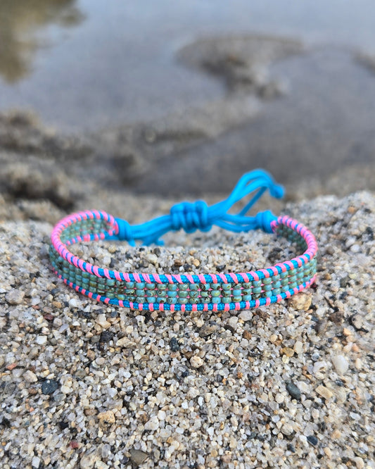 Beaded marbled turquoise pink and brown bracelet Calitrendz by Tiffany Creek