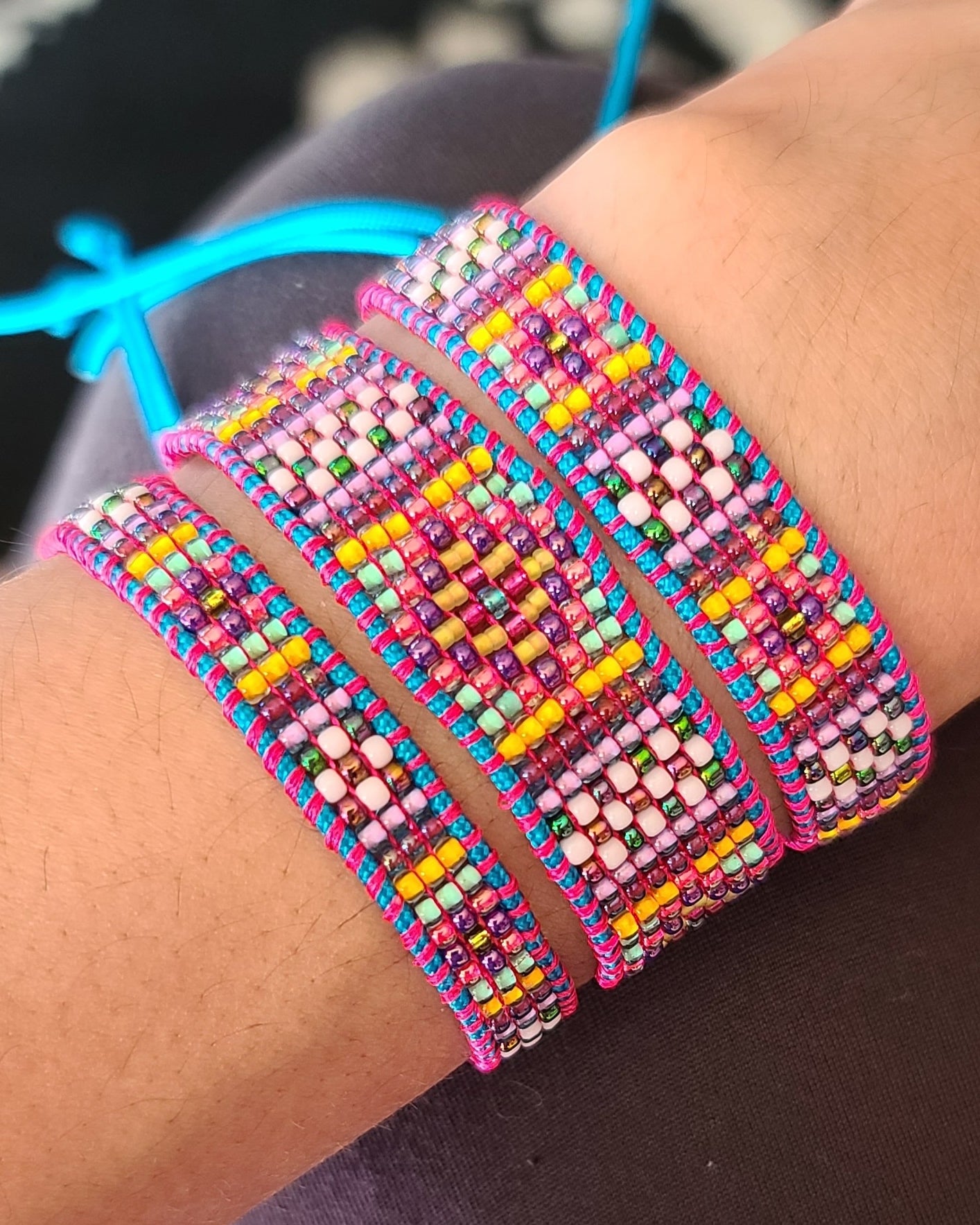 beaded Azul blue rainbow bracelet set Calitrendz by Tiffany Creek