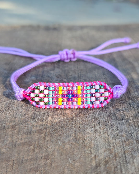 Mini beaded lavender rainbow bracelet neon black light UV reactive Calitrendz by Tiffany Creek