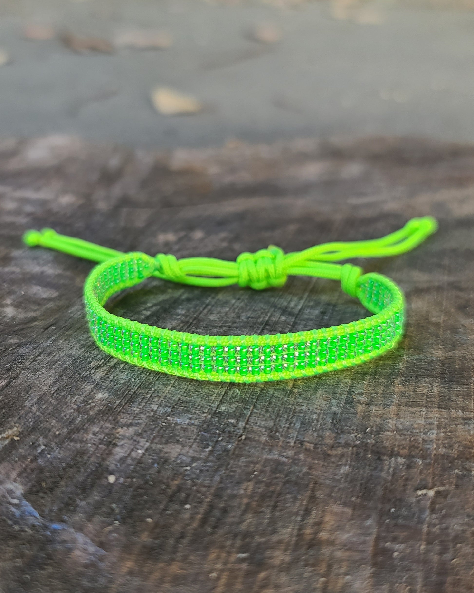 beaded neon lime green bracelet UV reactive black light Calitrendz by Tiffany Creek