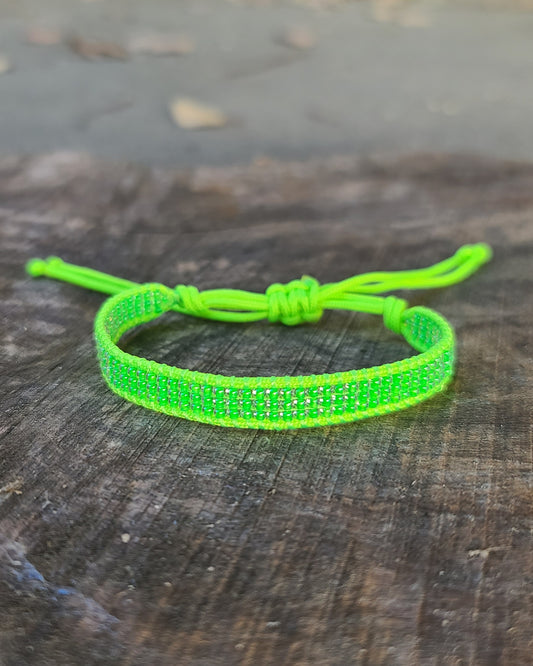 beaded neon lime green bracelet UV reactive black light Calitrendz by Tiffany Creek