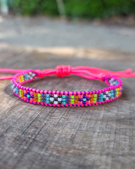 Beaded neon pink rainbow bracelet 2 Calitrendz by Tiffany Creek