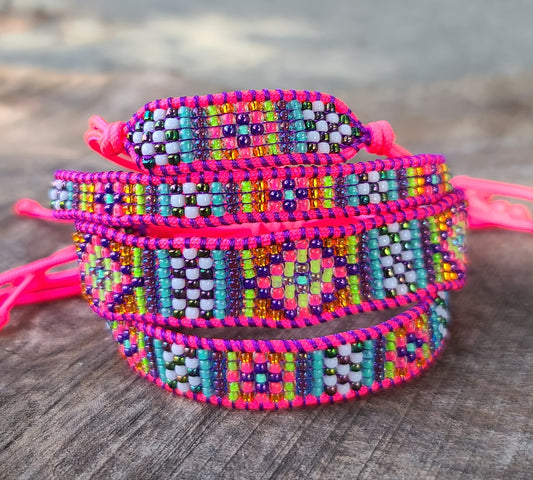 Beaded Neon Pink Rainbow Bracelet Full Set of 4 Bracelets