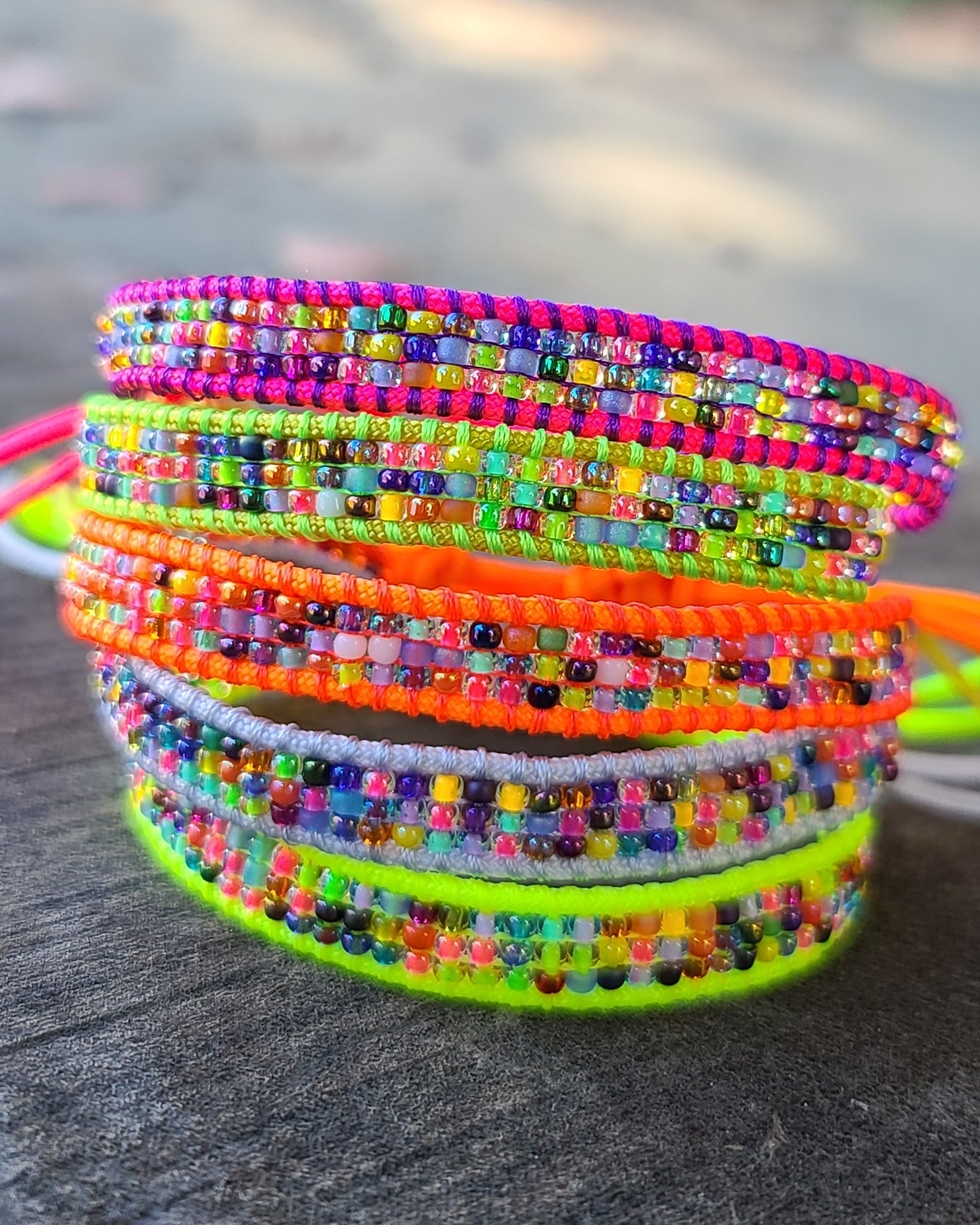 beaded neon rainbow mixed at random bracelets collection Calitrendz by Tiffany Creek