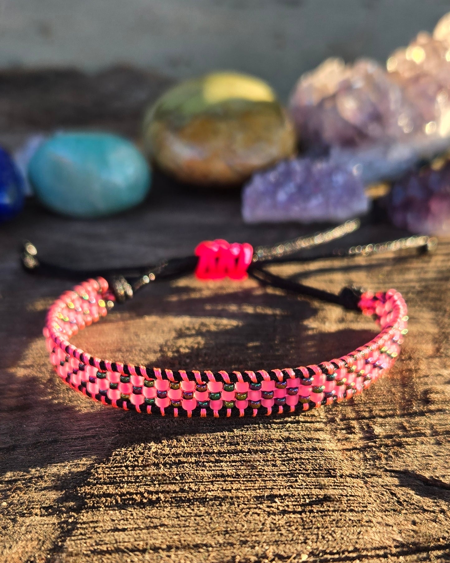 neon pink bronze beaded bracelet Calitrendz by Tiffany Creek