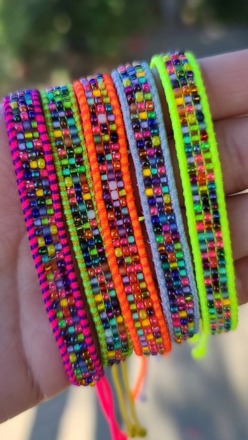 beaded neon rainbow mix UV reactive black light bracelets Calitrendz