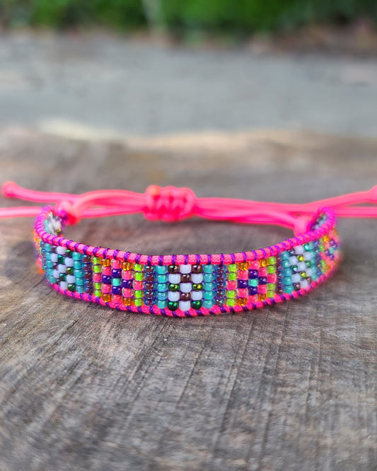 neon pink beaded rainbow bracelet set designed by tiffany creek