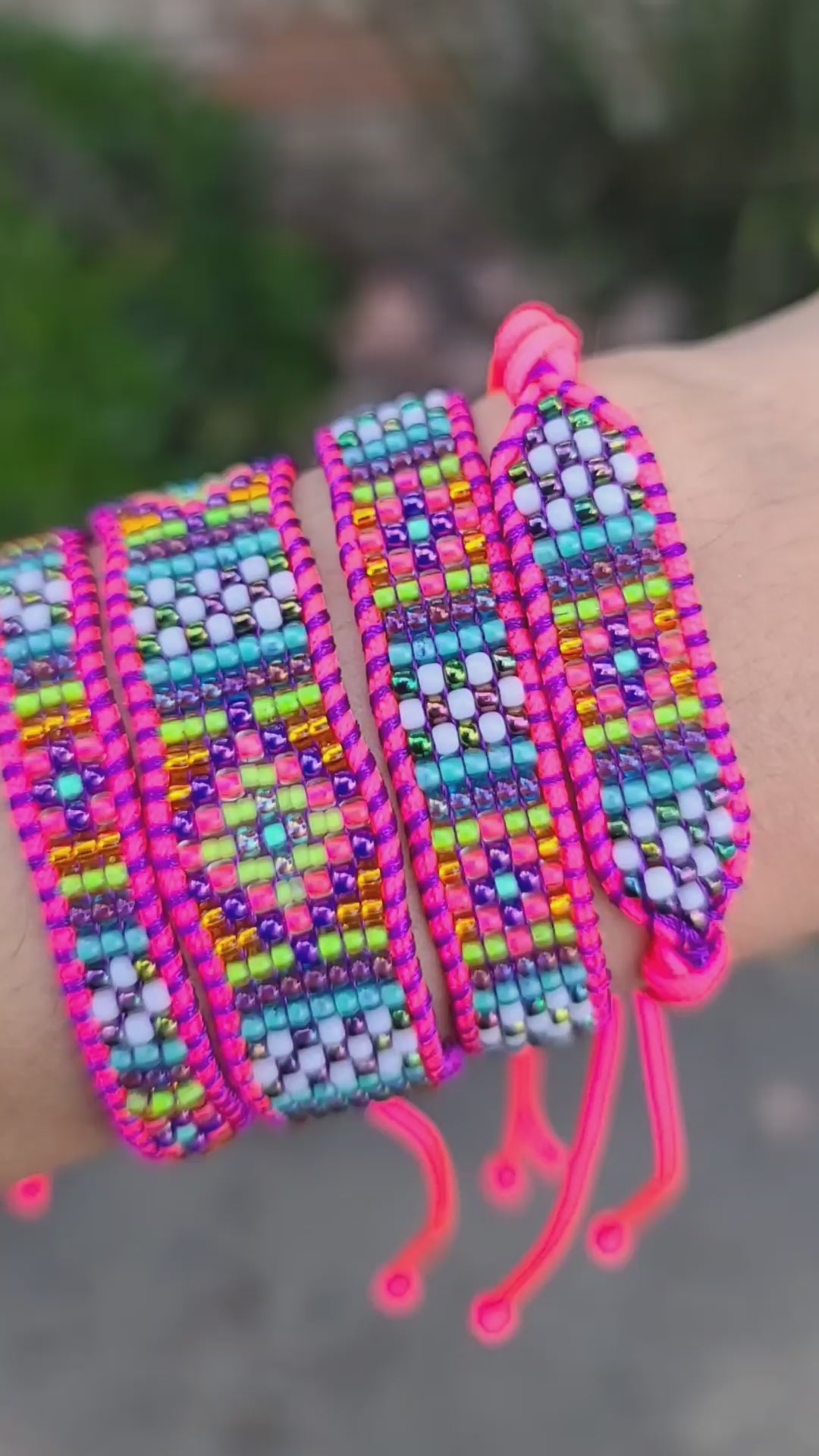 beaded neon pink rainbow bracelet Calitrendz by Tiffany Creek