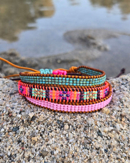 Beaded Marbled turquoise on brown bracelet set caitrendz by Tiffany Creek