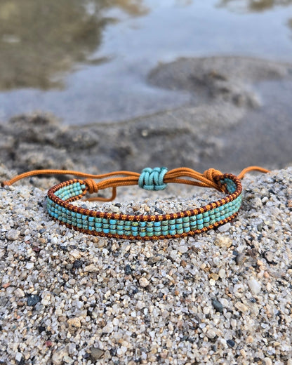 Beaded Marbled Turquoise on Brown Bracelet