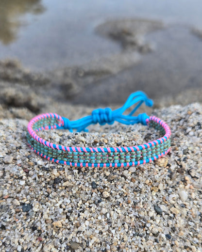 Beaded marbled turquoise pink and brown bracelet Calitrendz by Tiffany Creek