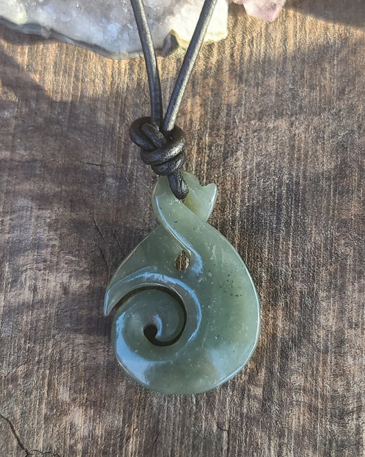 Maori Style jade koru twist pendant necklace Russian jade Calitrendz