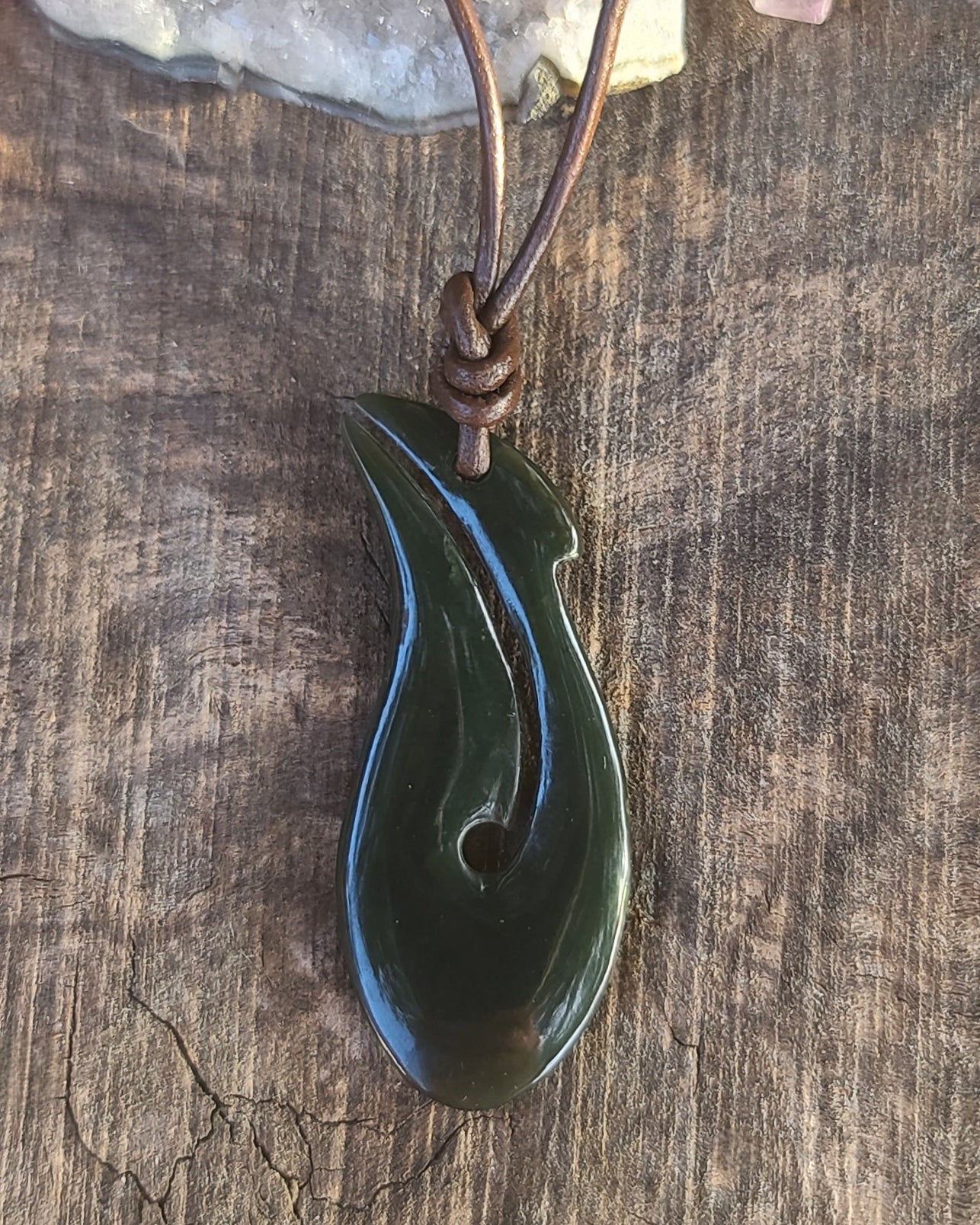 Maori Style hei matau fish hook pendant necklace Russian jade Calitrendz