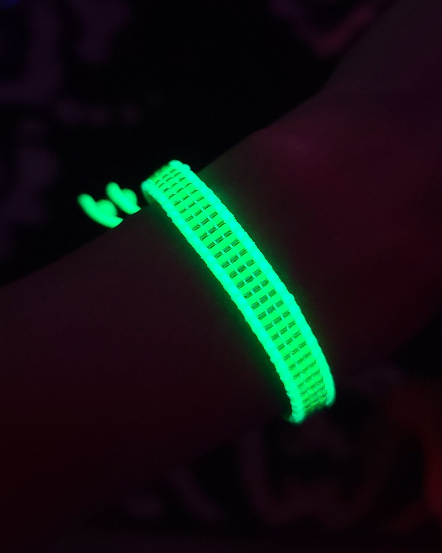 beaded neon lime green bracelet UV reactive black light Calitrendz by Tiffany Creek