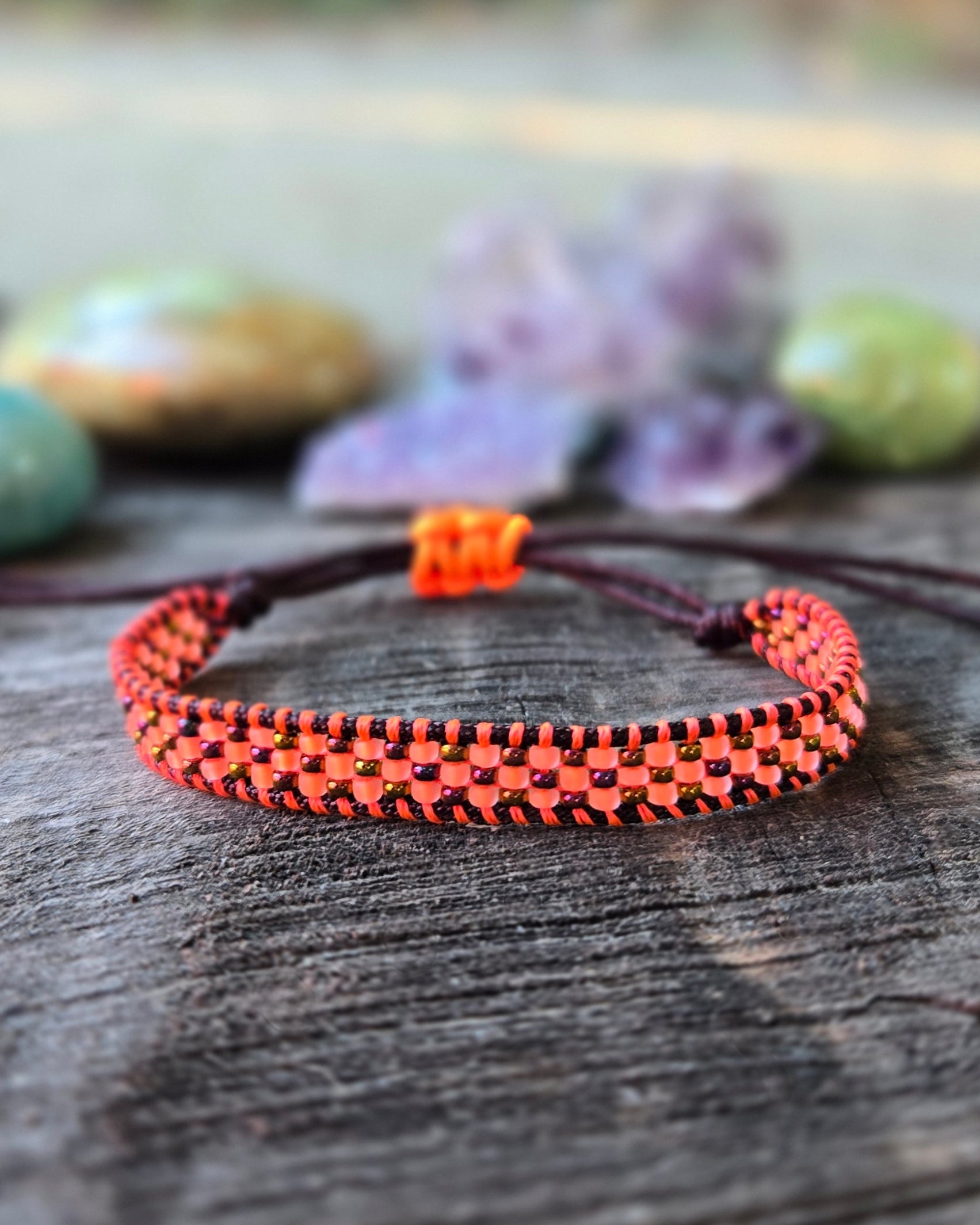 neon orange bronze beaded bracelet Calitrendz by Tiffany Creek