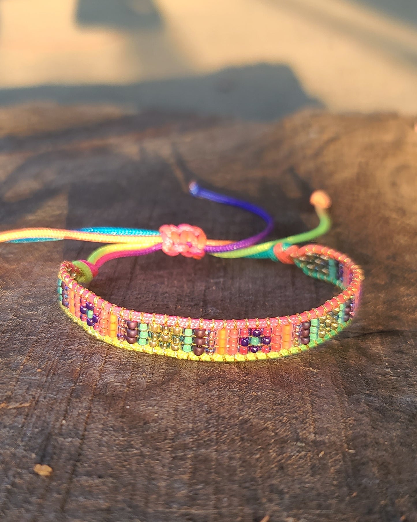 beaded neon golden sunset rainbow bracelet Calitrendz by Tiffany Creek