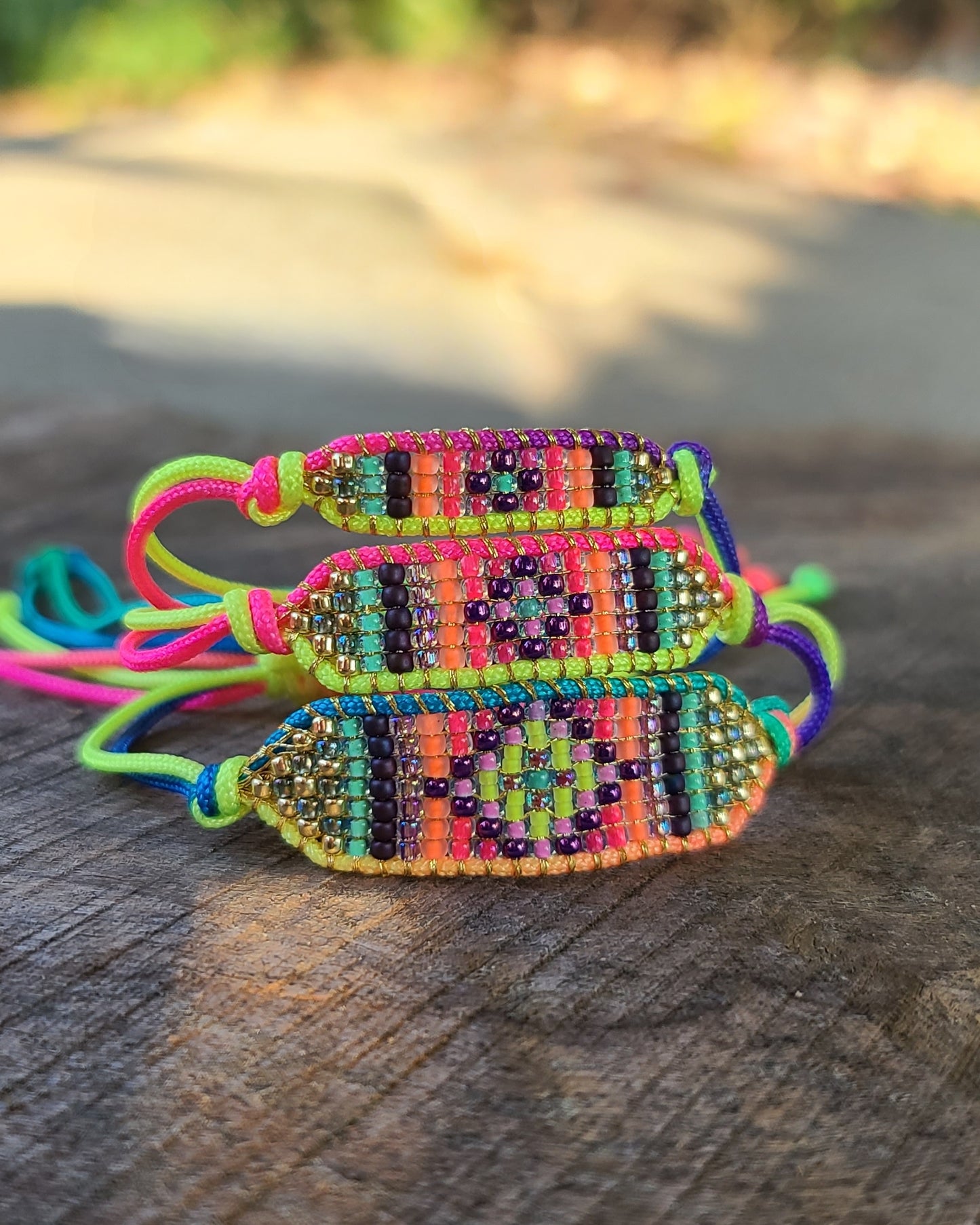 UV reactive beaded mini rainbow sunset bracelets Calitrendz by Tiffany Creek