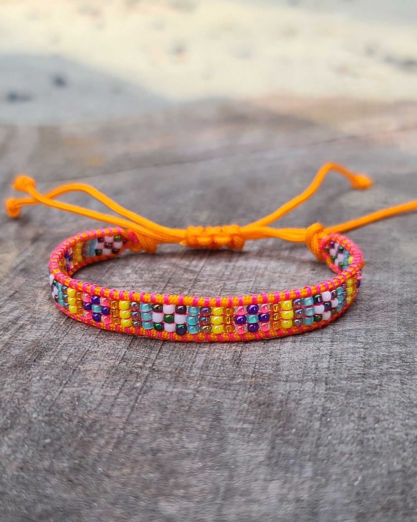 Beaded Mosaic Neon Orange Bracelet