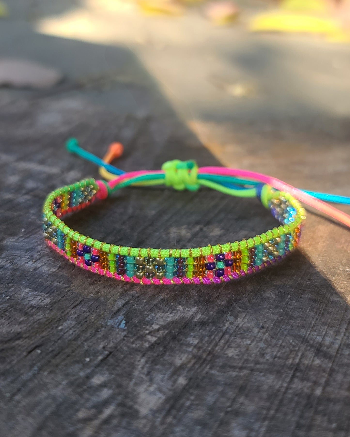 beaded neon golden rainbow bracelet Calitrendz by Tiffany Creek