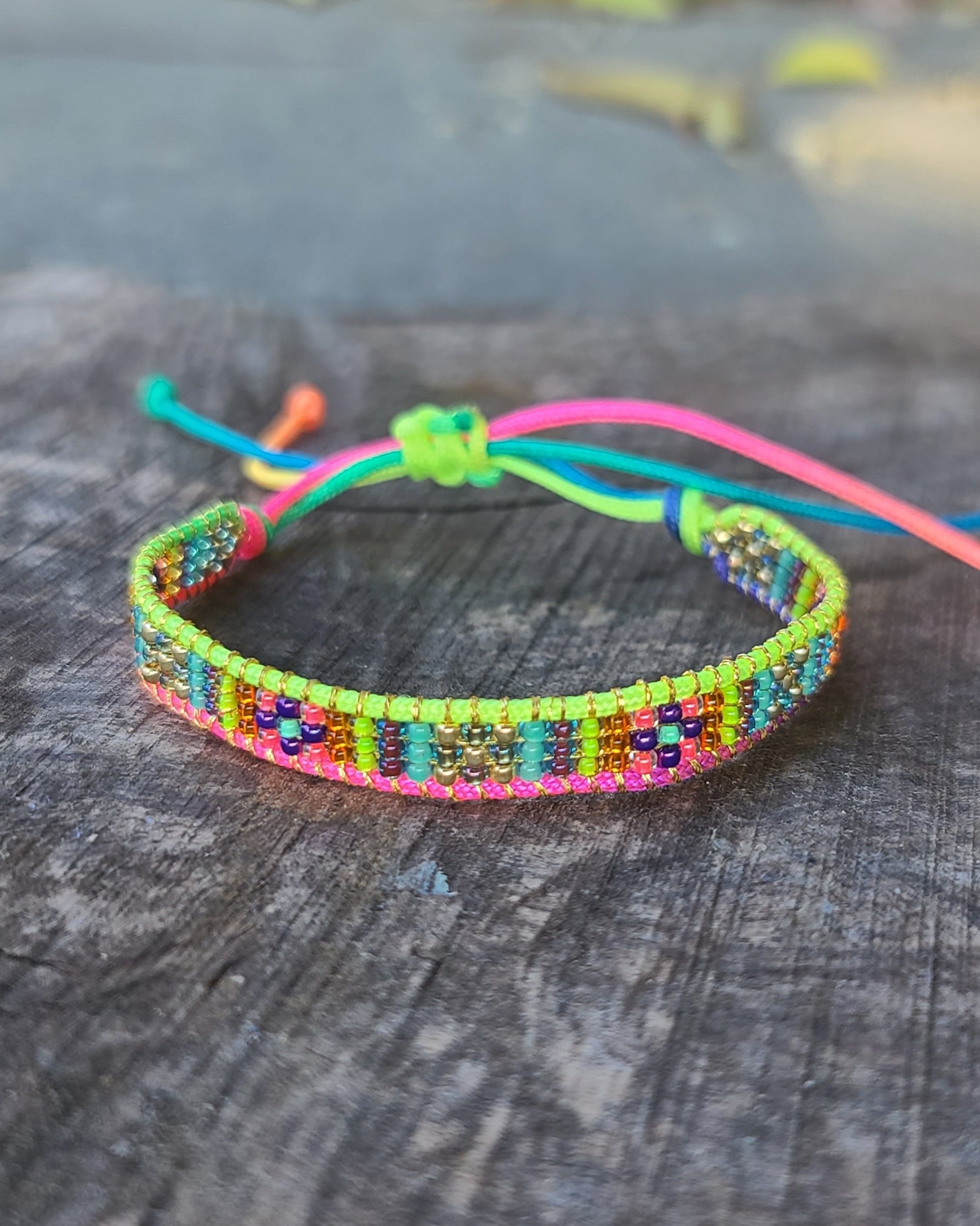 beaded neon golden rainbow bracelet Calitrendz by Tiffany Creek