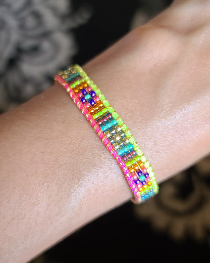 beaded neon golden rainbow bracelet Calitrendz by Tiffany Creek