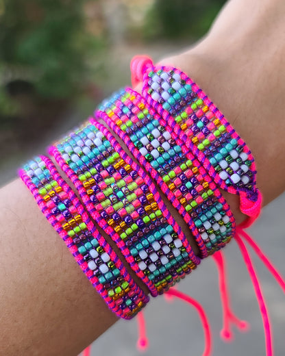 Beaded Neon Pink Rainbow Bracelet Full Set of 4 Bracelets