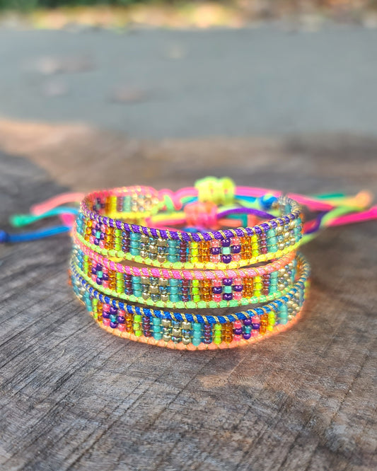 beaded neon rainbow bracelet set of 3 Calitrendz by Tiffany Creek