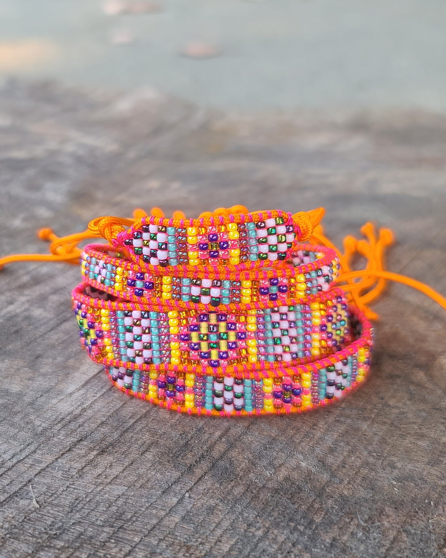 beaded Orange mosaic bracelet set Calitrendz by Tiffany Creek