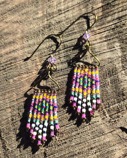 beaded bronze lavender rainbow dangle earrings Calitrendz by Tiffany Creek