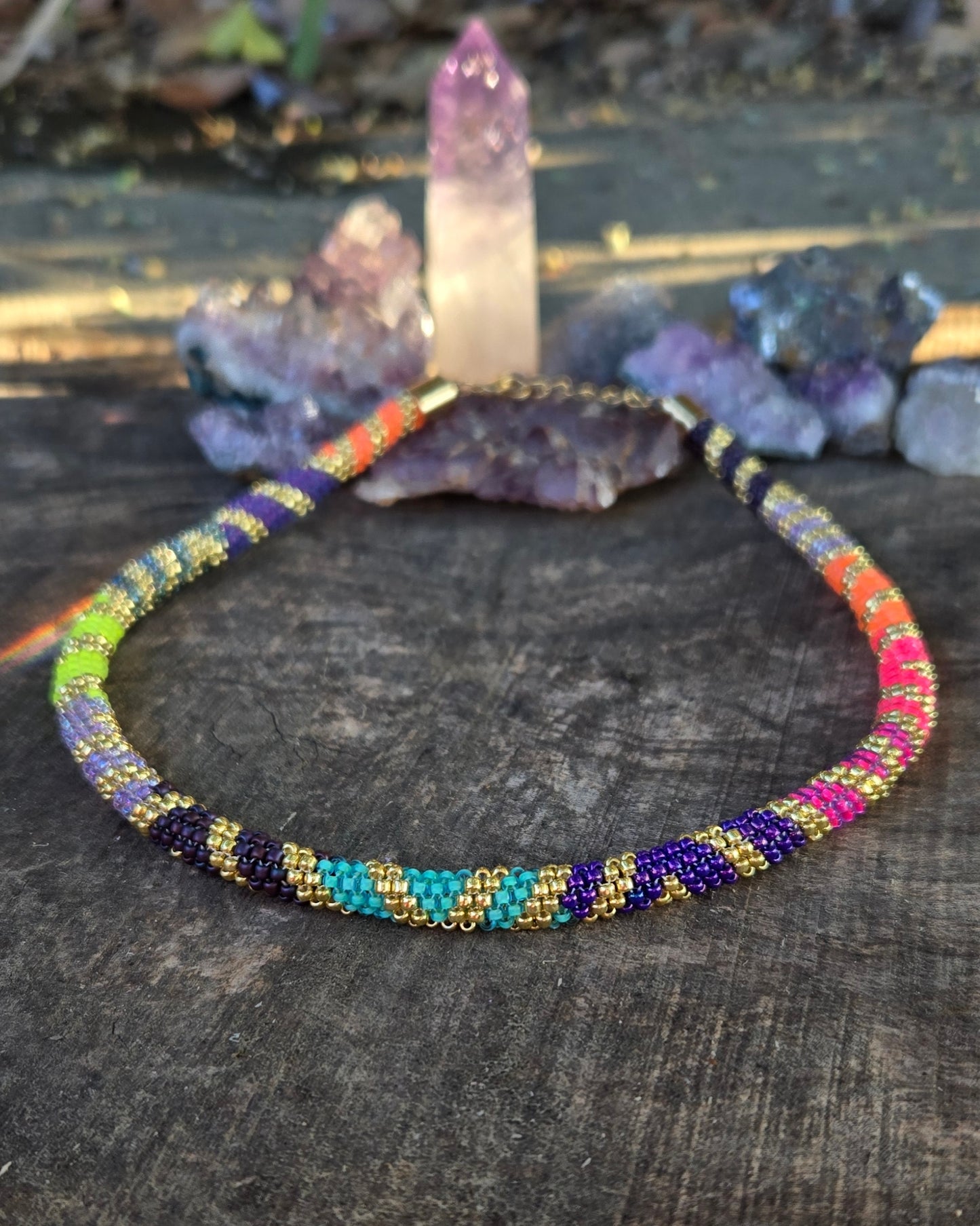 Golden Sunset Rainbow Rope Necklace