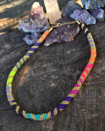 Golden Sunset Rainbow Rope Necklace