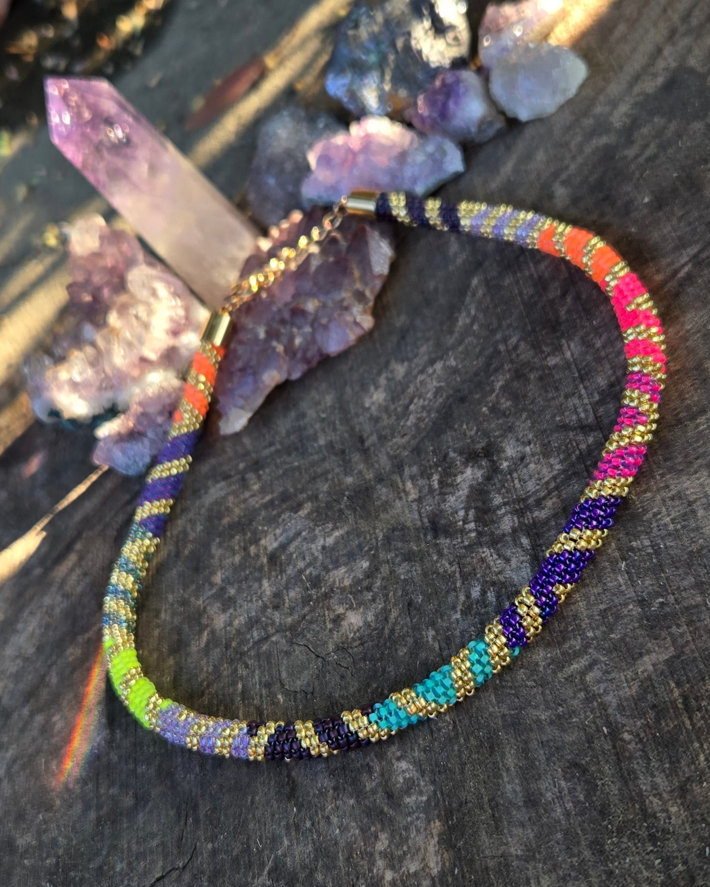 Golden Sunset Rainbow Rope Necklace