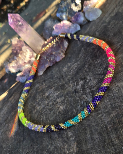 Golden Sunset Rainbow Rope Necklace