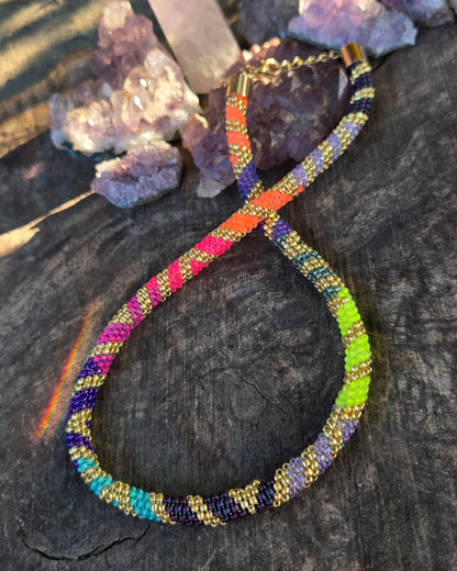 Golden Sunset Rainbow Rope Necklace