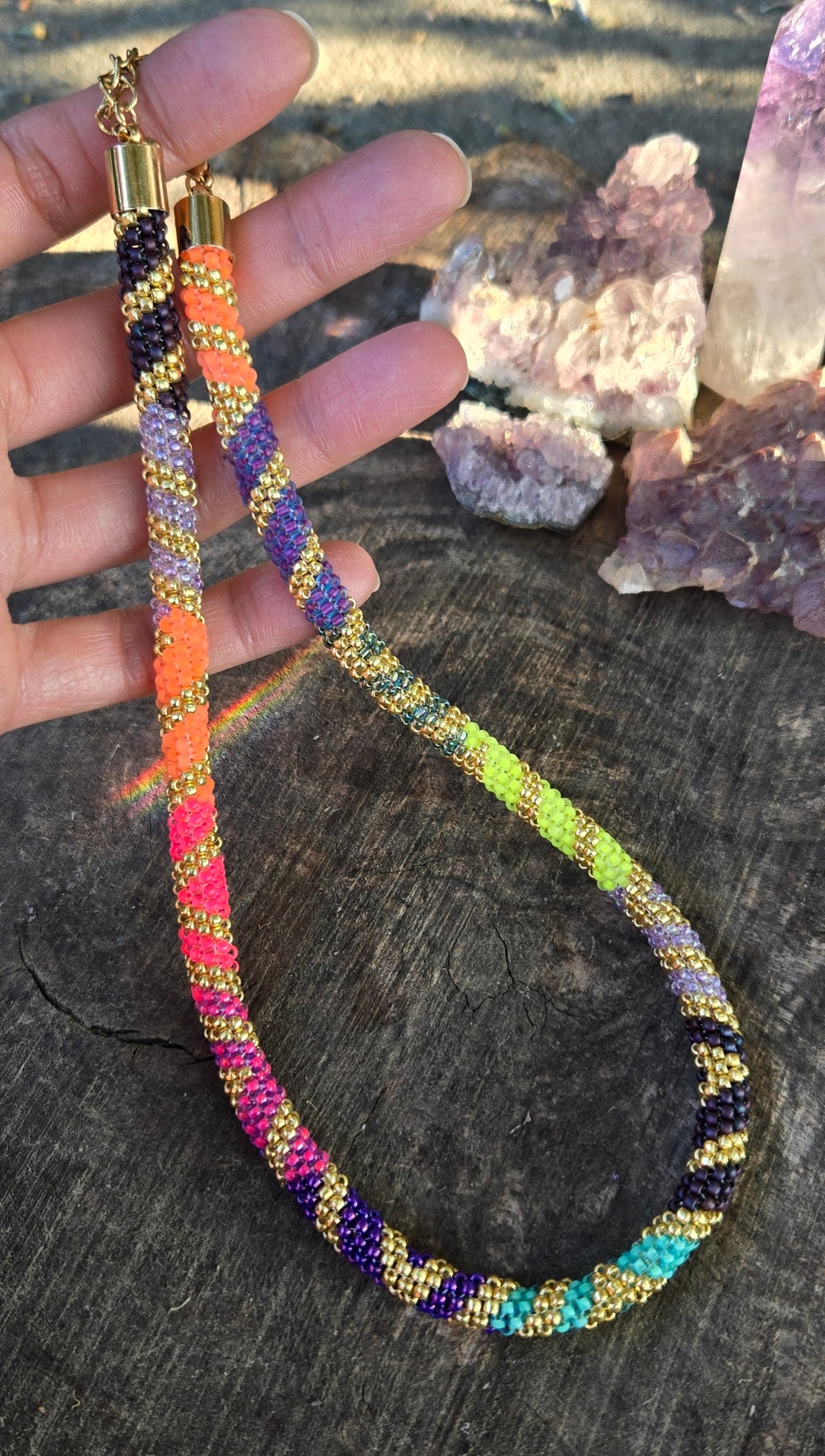 Golden Sunset Rainbow Rope Necklace