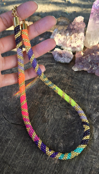 Golden Sunset Rainbow Rope Necklace