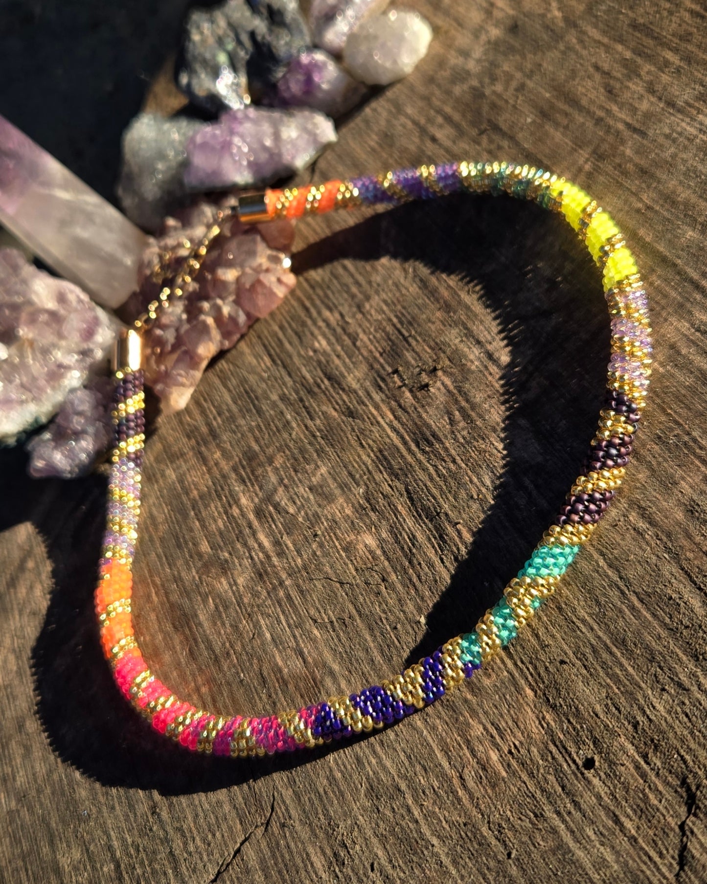 Golden Sunset Rainbow Rope Necklace