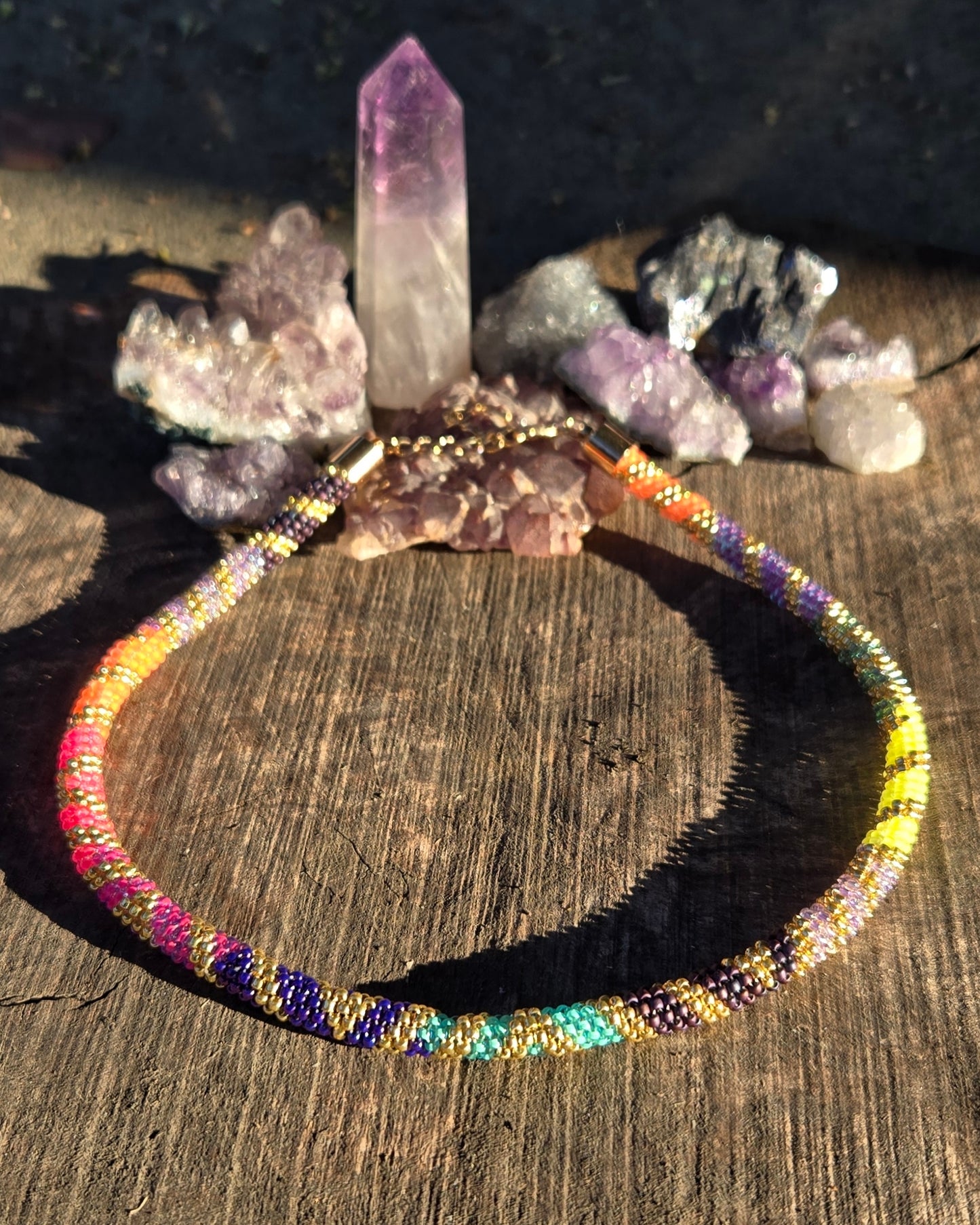 Golden Sunset Rainbow Rope Necklace