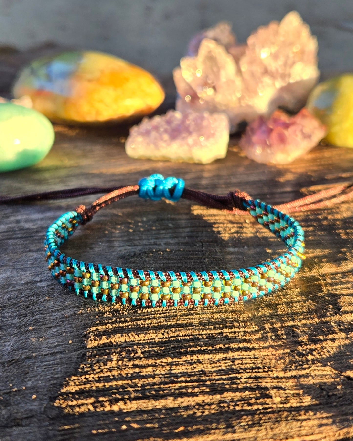 aqua bluw bronze beaded bracelet Calitrendz by Tiffany Creek