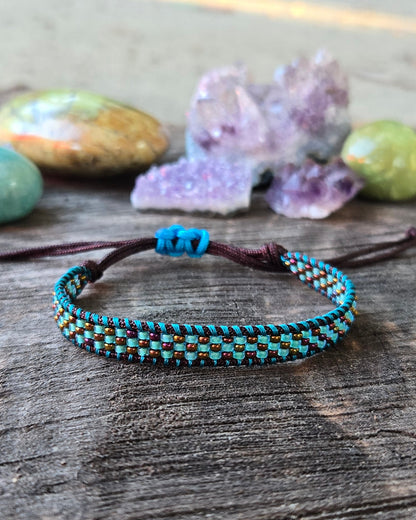 aqua blue bronze beaded bracelet Calitrendz by Tiffany Creek