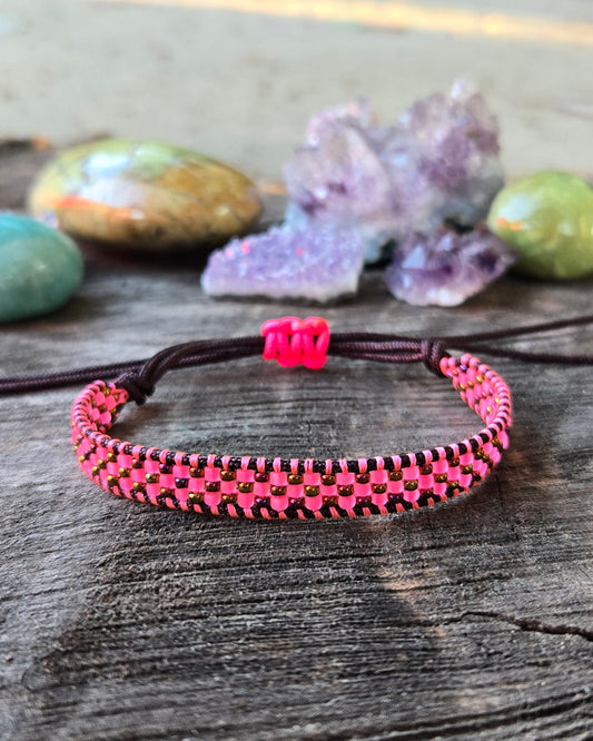 neon pink bronze beaded bracelet Calitrendz by Tiffany Creek