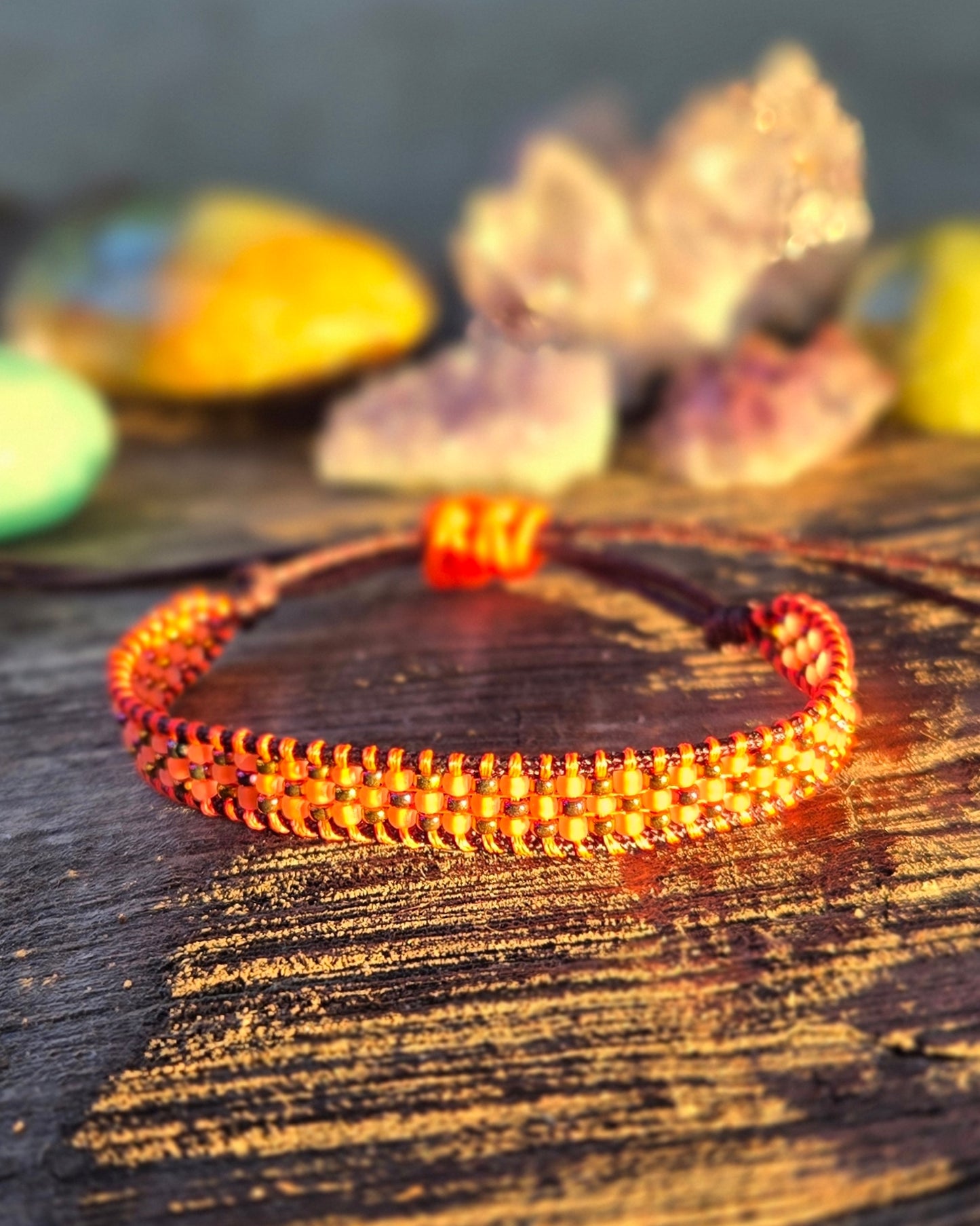 neon orange bronze beaded bracelet Calitrendz by Tiffany Creek