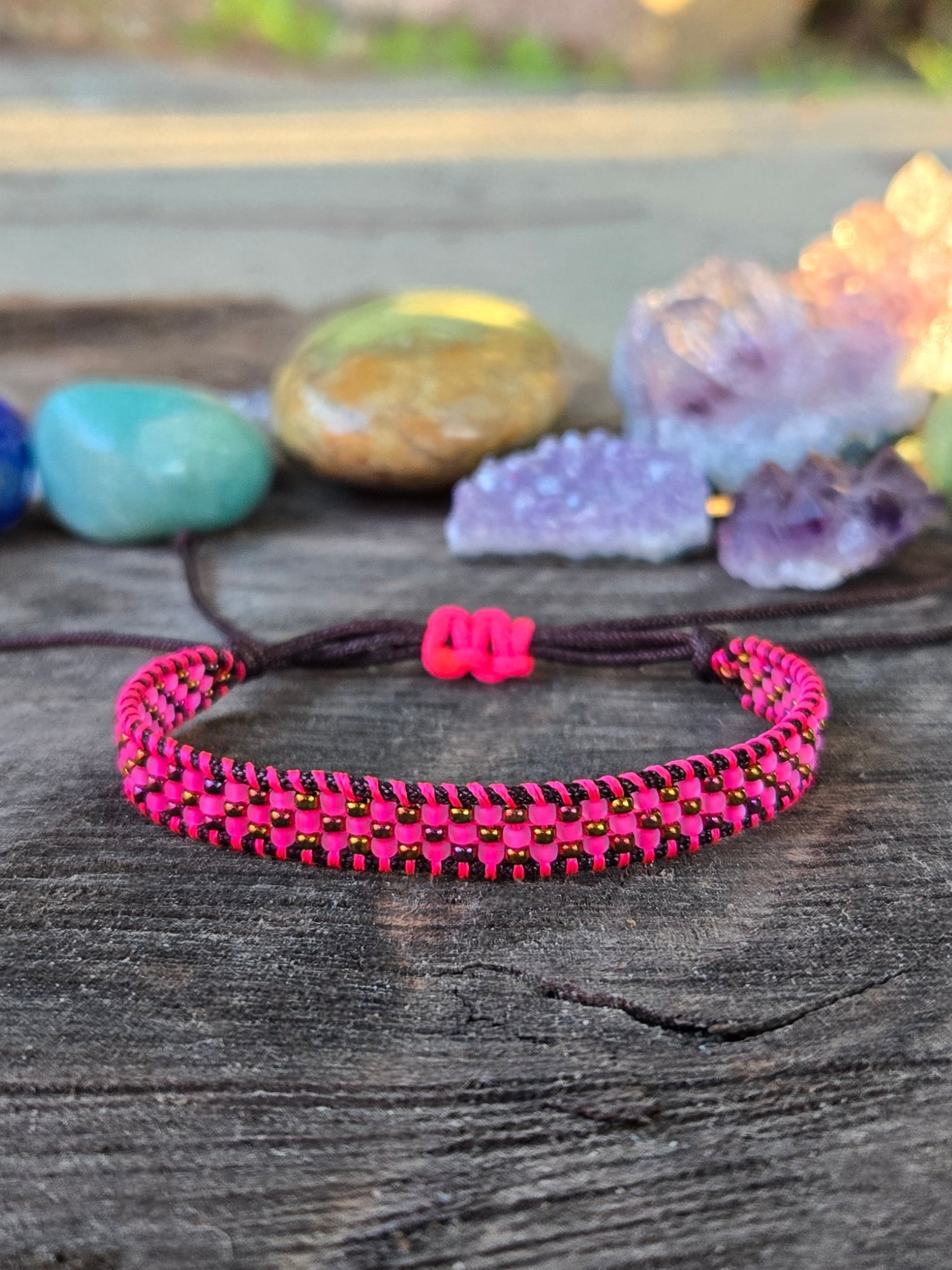 neon hot pink bronze beaded bracelet Calitrendz by Tiffany Creek