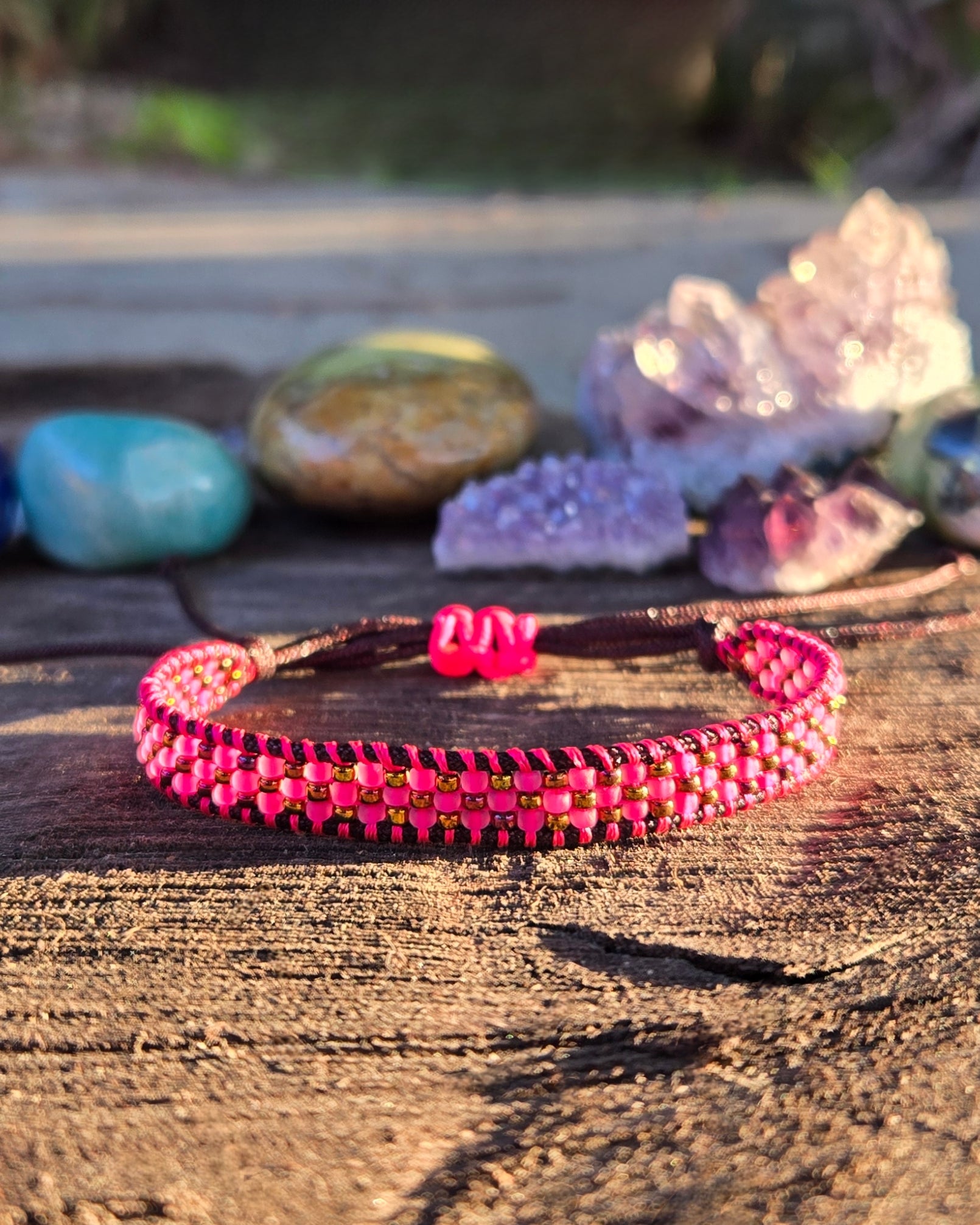 neon hot pink bronze beaded bracelet Calitrendz by Tiffany Creek