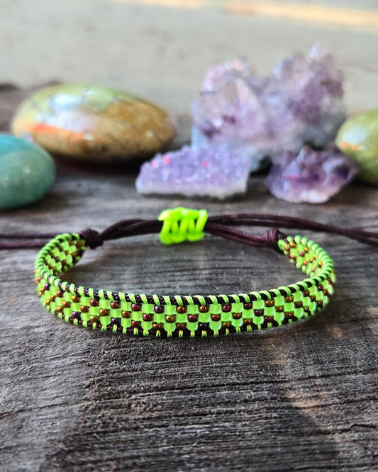 Neon Lime Green Bronze Beaded Bracelet