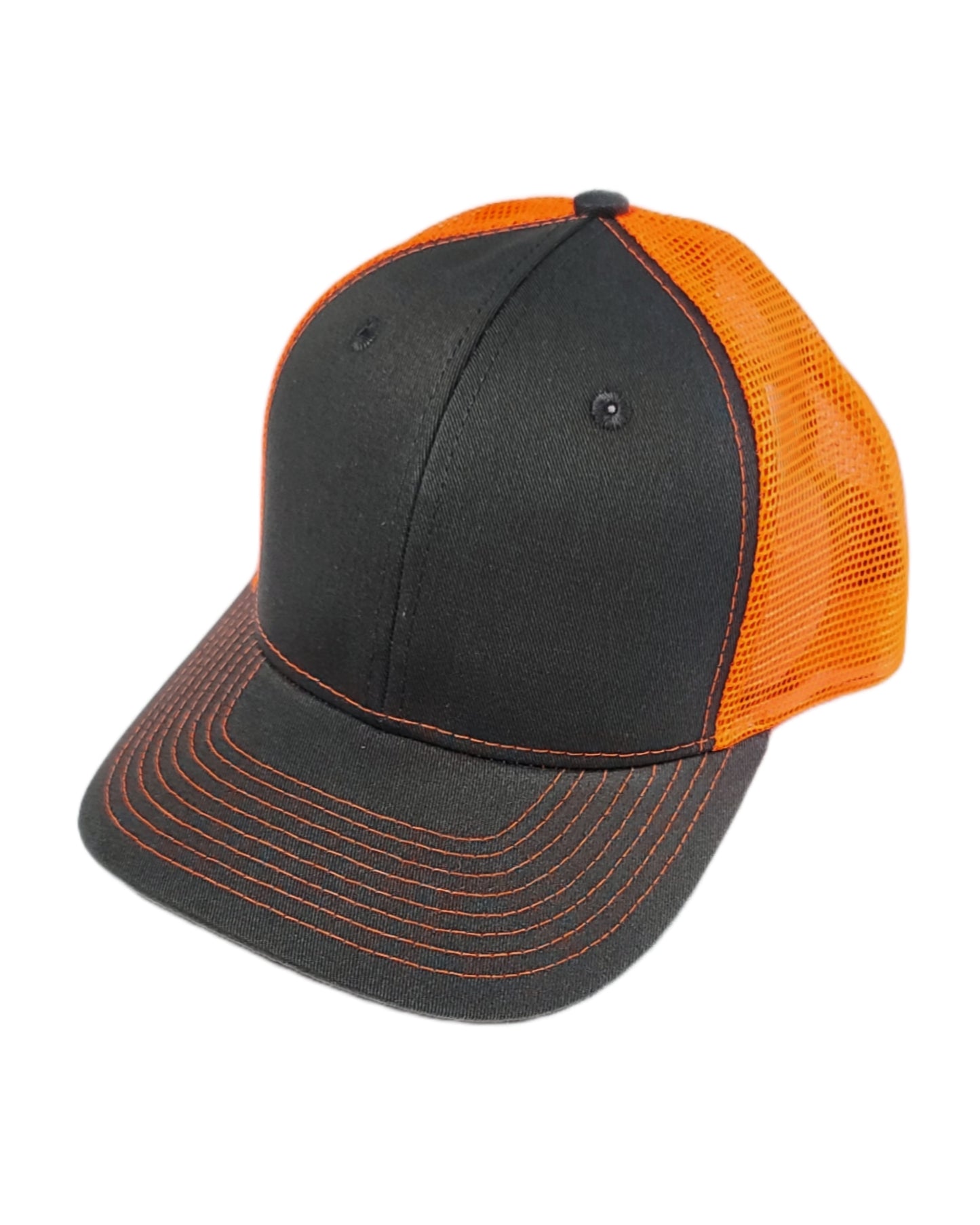neon orange dark grey mesh trucker hat black light UV reactive Calitrendz