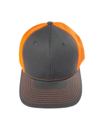neon orange dark grey mesh trucker hat blank caps Calitrendz