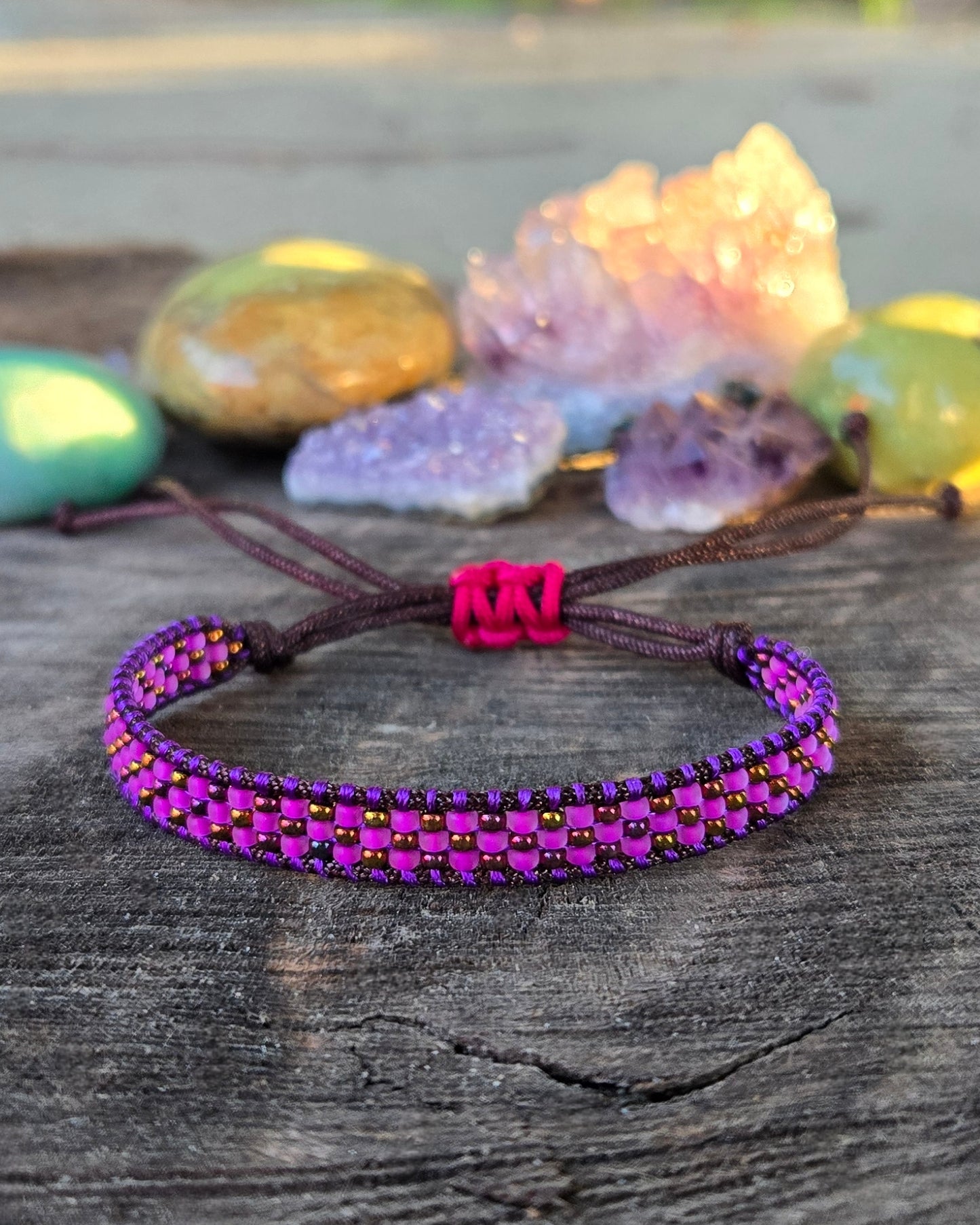 neon violet bronze beaded bracelet Calitrendz by Tiffany Creek