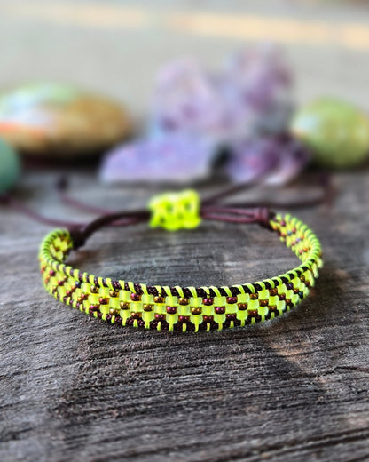 Neon Yellow Bronze Beaded Bracelet