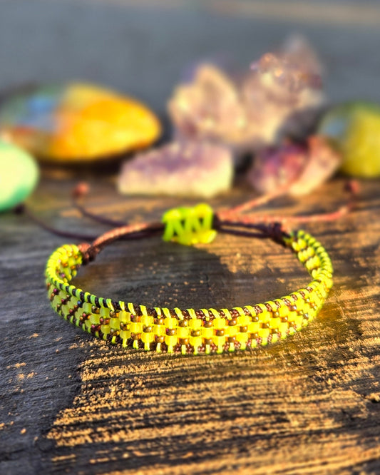 neon yellow  bronze beaded bracelet Calitrendz by Tiffany Creek